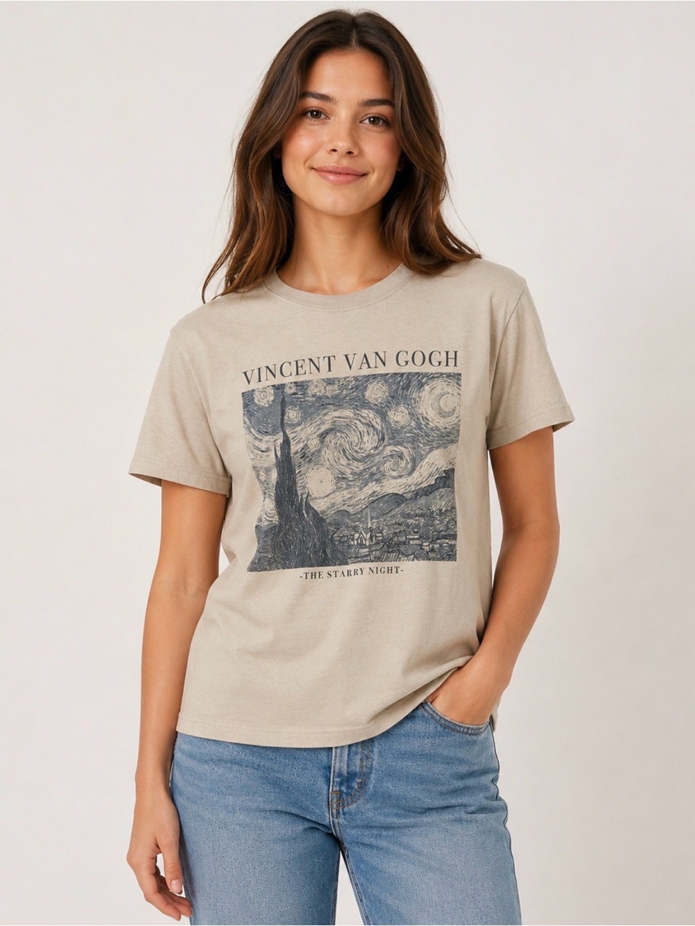 Van Gogh Starry Night Graphic Tee M Neutral Art Museum Cottagecore Y2K